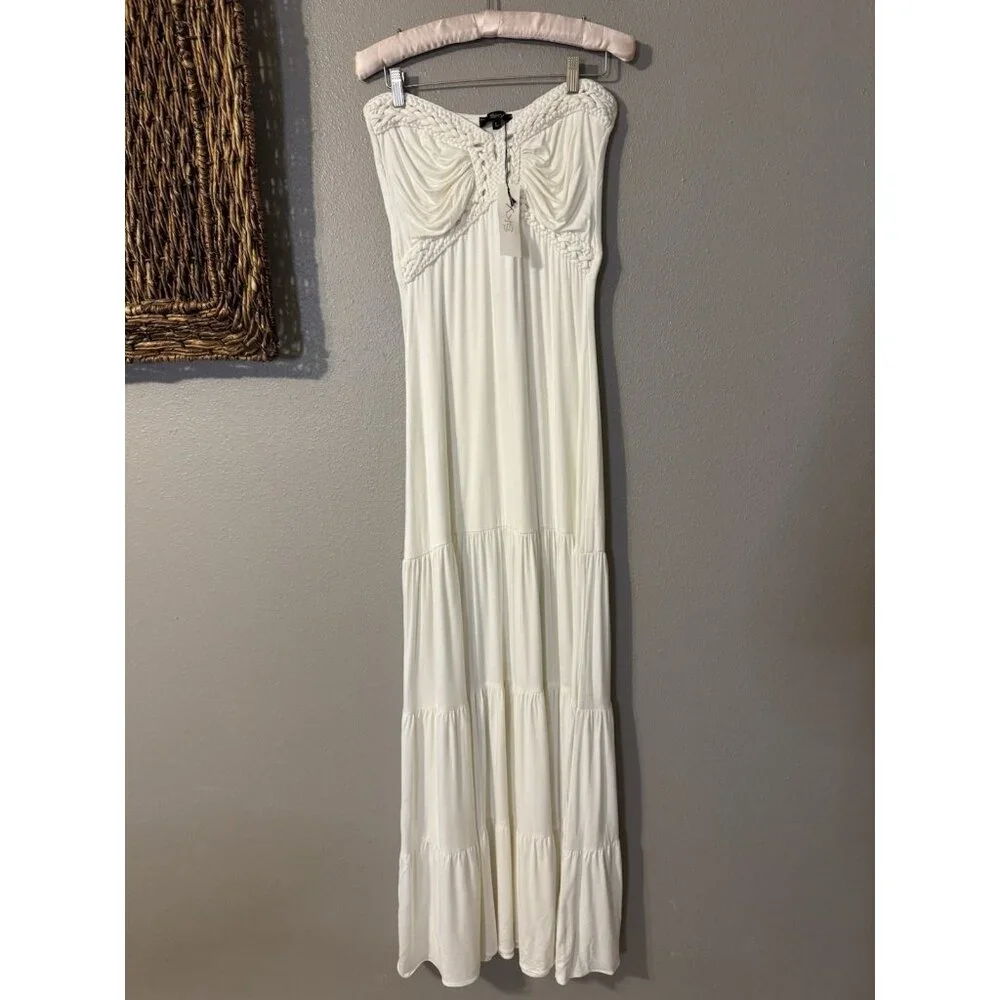 Sky Brand Maxi Dress Large White Crochet Tiered Crochet Jersey NWT NEW